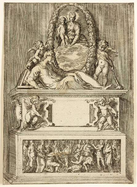 Tomb Surmounted by the Virgin and Child in an Oval, after Parmigianino