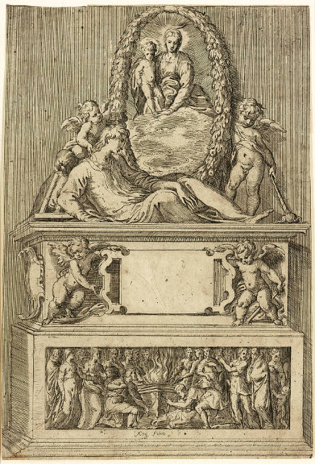 Tomb Surmounted by the Virgin and Child in an Oval, after Parmigianino