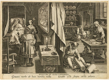 Hyacum, et Lues Venerea [The Discovery of Guaiacum as a Cure for Syphillis], plate 6 from Nova Repertum [New Inventions of Modern Times], after Jan van der Straet, called Stradanus