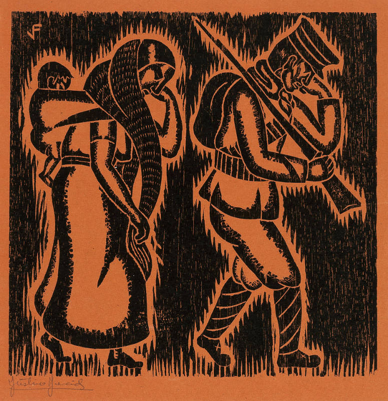 El Juan y la soldadera, de la serie Motivos populares mexicanos [Male and Female Soldiers, from the series Mexican Popular Motifs]