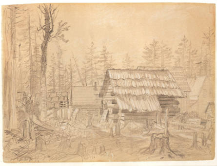 View of a Saw Mill (recto); Study of a Cleared Forest with studies of Geese (verso)