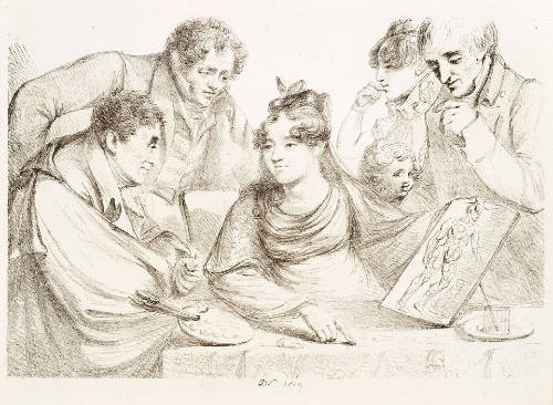 Scene in an Artist's Workshop:  A Young Woman Painter Showing Her Work [Mme. de Sainte-Aulaire]