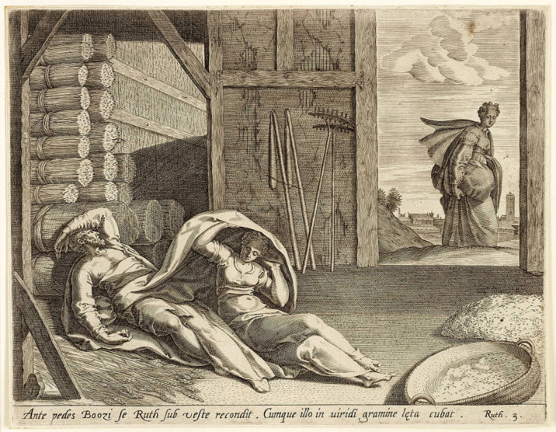 Ruth Places Herself at Boaz's Feet, plate 3 from The Story of Ruth, after Adriaen de Weerdt