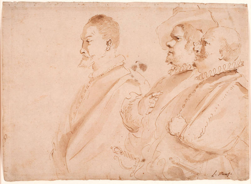 Caricatures of Three Men in Profile, after Guercino