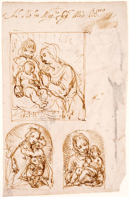 Three Studies of the Madonna and Child (recto), The Triumph of Saint Michael (verso)