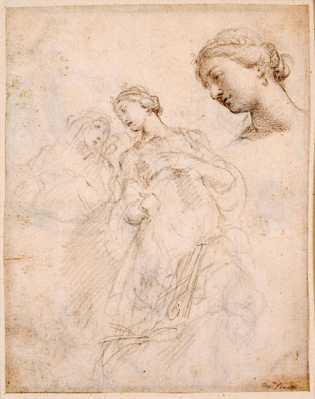 Studies of Two Female Figures (recto); Studies of a Kneeling Figure and a Figure in a Niche (verso)