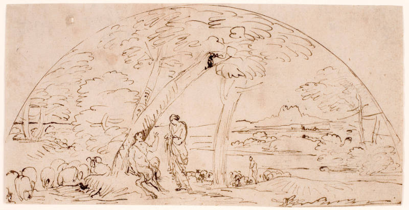 A Wooded Landscape with a Faun and Herdsmen