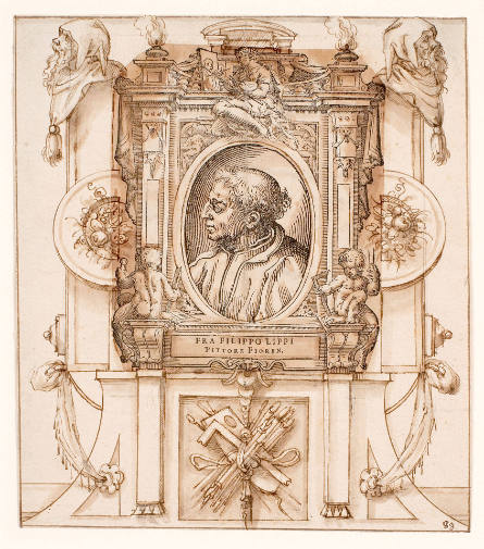 Decorative Border with the Portrait of Fra Filippo Lippi, from Il Libro de' Disegni [Book of Drawings]