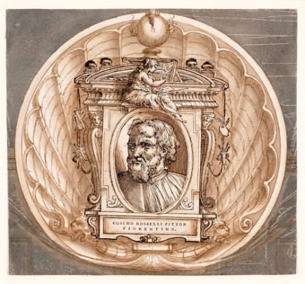 Decorative Border with the Portrait of Cosimo Rosselli, from Il Libro de' Disegni [Book of Drawings]