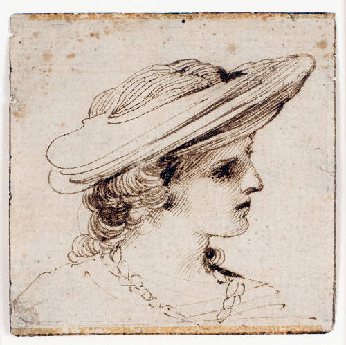 The Head of a Girl Wearing a Hat and a Necklace