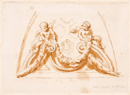 A Section of a Cupola with Putti holding Festoons