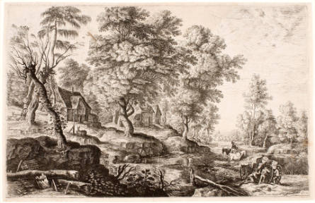 Landscape with Men Lifting an Unharnessed Carriage