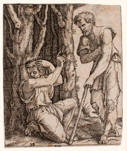 A Man Kneeling at the Edge of the Woods (Two Shepherds), after Francia