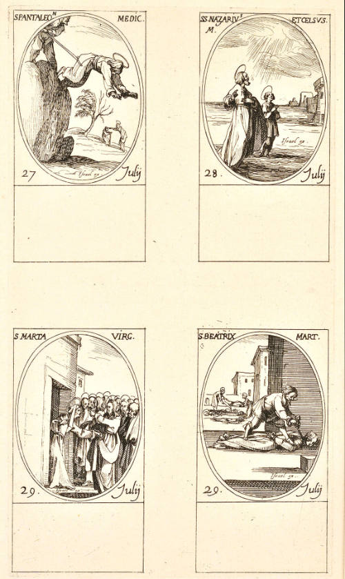 S. Pantaléon; S. Nazaire et S. Celse; Se. Marthe; Se. Beatrix [St. Pantaleon; St. Nazarius and St. Celsus; St. Martha; St. Beatrix], plate 64 from Les Images des Saints [Images of Saints]