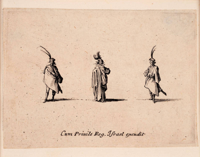 Une Dame, portant un long manteau sur l’épaule droite, entre deux hommes [Woman Wearing a Long Coat Over Her Right Shoulder, between Two Men], from Les Fantaisies