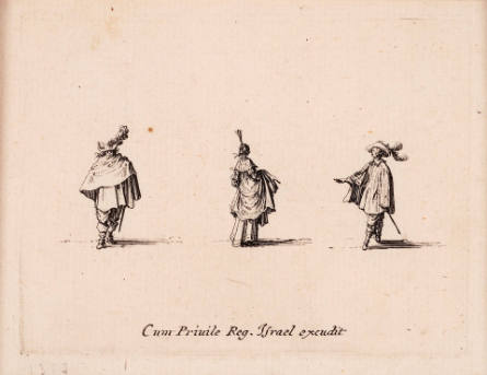 Une Dame, coiffée d’une aigrette et relevant son manteau, vue de dos, entre deux hommes [Woman Wearing an Aigrette and Raising her Coat, Seen from Behind, between Two Men], from Les Fantaisies