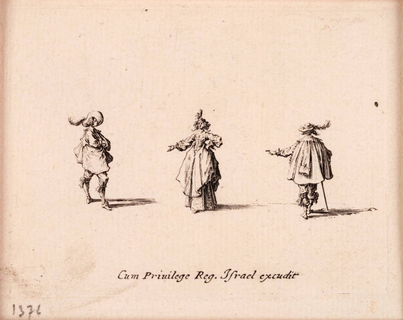 Une Dame, le poing gauche sur la hanche, vue de face, entre deux hommes [Lady with Her Left Fist on Her Hip, Seen from the Front, between Two Men], from Les Fantaisies