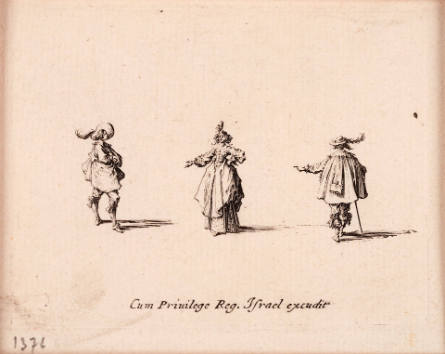 Une Dame, le poing gauche sur la hanche, vue de face, entre deux hommes [Lady with Her Left Fist on Her Hip, Seen from the Front, between Two Men], from Les Fantaisies