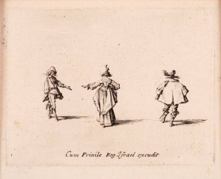 Une Dame, le poing droit sur la hanche et la main gauche tendue, vue de dos, entre deux hommes [Woman with Her Right Fist on Her Hip and Her Left Hand Extended, Seen from Behind, between Two Men], from Les Fantaisies