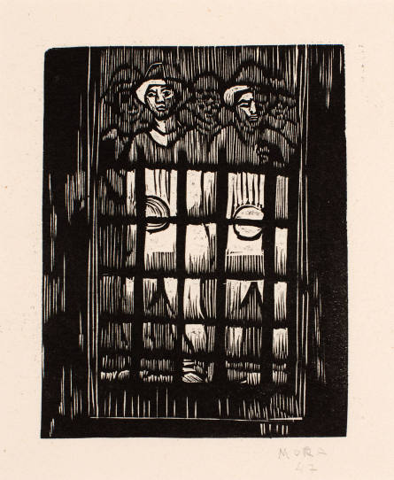 Untitled (men in elevator cage), from Las minas