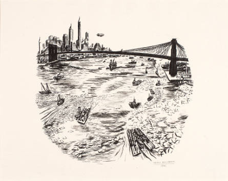 Barcos en el puente de Brooklyn [Boats at the Brooklyn Bridge]