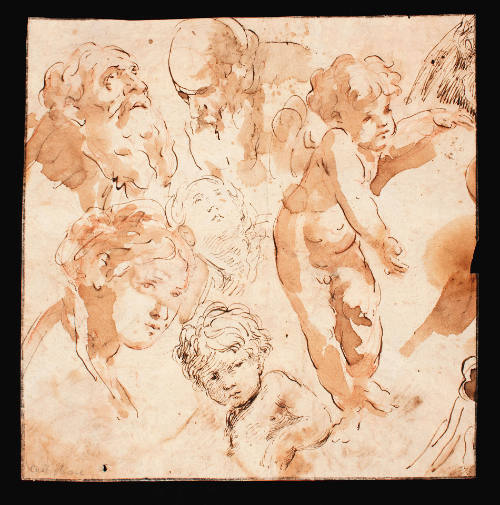 Studies of a Standing Putto and Heads (recto); Studies of Heads(verso)