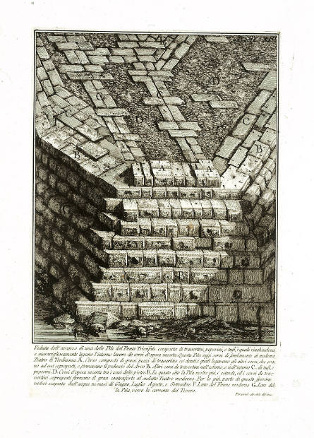 Veduta dell' avanzo di una delle Pile del Ponte Trionfale...[View of the remains of one of the supports of the Ponte Trionfale (Triumphal Bridge)], plate XIII from Volume IV of Le Antichità Romane [Roman Antiquities]
