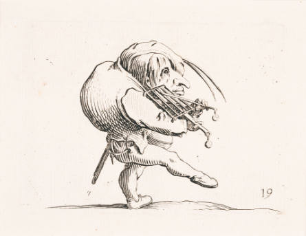 L'Homme raclant un gril en guise de violon [Man Scraping a Grill in the Manner of a Violin], plate 19 from Les Gobbi