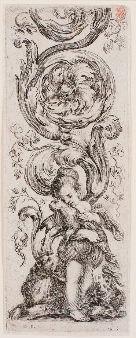 Acanthus ornament with girl and leopards, from Ornamenti o grottesche [Ornaments or Grotesques]