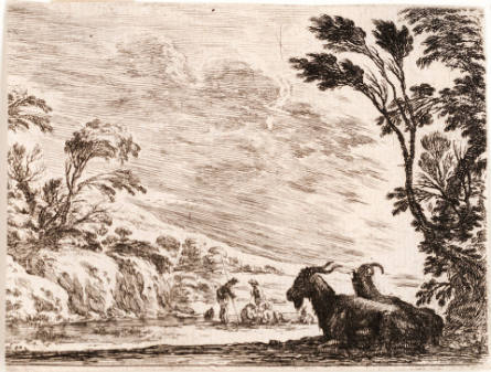 Two Resting Goats in a Landscape, from Agréable diversité de figures [Enjoyable variety of figures]