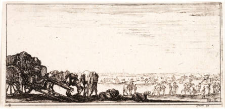 A Chariot with two horses grazing and a dog, plate 8 from Dessins de quelques conduites de troupes [Drawings of troop advancements]