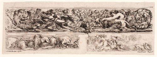 Three Friezes: Two Hounds Attacking a Hare; Two Hounds with a Boars Head; a Boar Hunt, plate 9 from Ornamenti di fregi e fogliami [Ornaments with Friezes and Foliage]