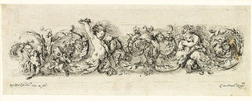 Acanthus frieze with putti and dogs, plate 12 from Ornamenti di fregi e fogliami [Ornaments with Friezes and Foliage]