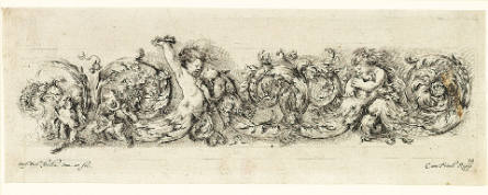 Acanthus frieze with putti and dogs, plate 12 from Ornamenti di fregi e fogliami [Ornaments with Friezes and Foliage]