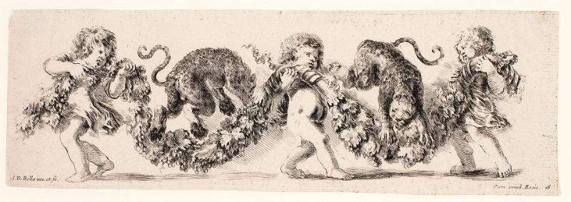Frieze with putti, grape-vine garland and jumping leopards, plate 16 from Ornamenti di fregi e fogliami [Ornaments with Friezes and Foliage]