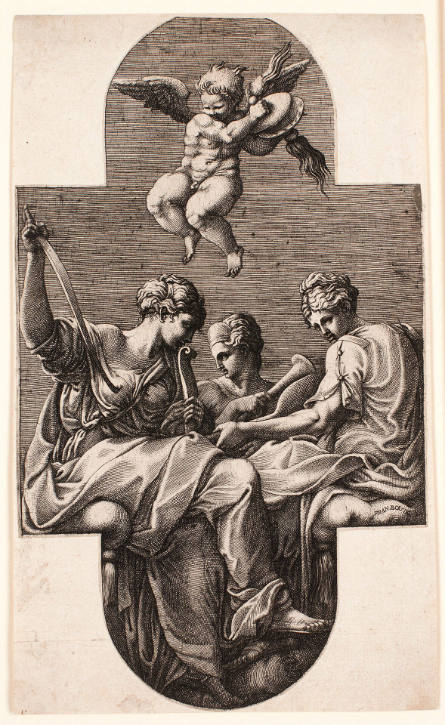 Three Muses and a Putto with Cymbals, after Francesco Primaticcio