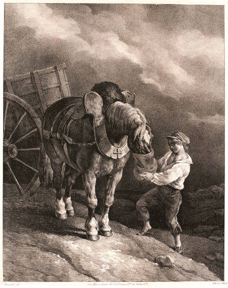 Garçon donnant l'avoine à un cheval dételé [Boy Giving Oats to an Unharnassed Horse], from Etudes de cheveaux [Studies of Horses]