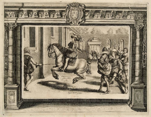 A Pupil of M. de Pluvinel Demonstrating an Equestrian Leap Before Louis XIII, from L'Instruction du Roy en L'Exercise de Monter a Cheval, by Antoine Pluvinel, second editiion, 1625