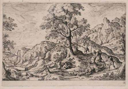 Adonis Killed by the Boar, plate 11, from Landscapes with Scenes from the Bible and Ovid
