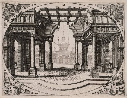 Plate 11 from Oval Architectural Perspective Views for Intarsia Work, after Hans Vredeman de Vries