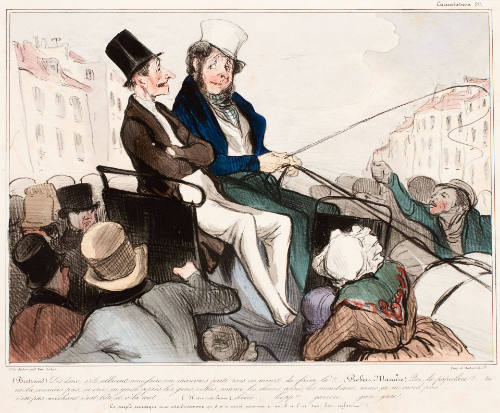 Dis donc, s'ils allaient nous faire un mauvais parti tous ces meurt-de-faim là?…[What if they decide to rough us up a bit, those dying of hunger?...], plate 90 from Caricaturana, in Le Charivari, 23 September 1838