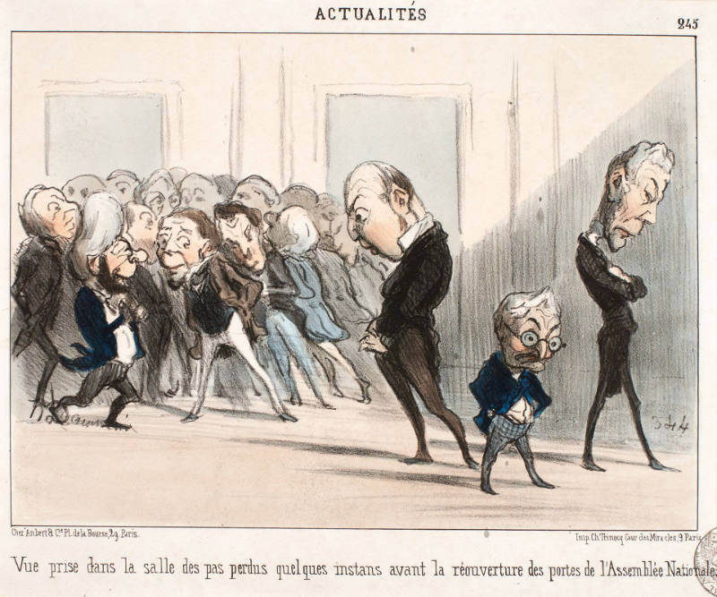 Vue prise dans la salle des pas perdus quelques instants avant la réouverture des portes de l'Assemblée Nationale [View into the lobby, before the reopening of the doors to the National Assembly], plate 245 from Actualités, in Le Charivari, 4 November 185