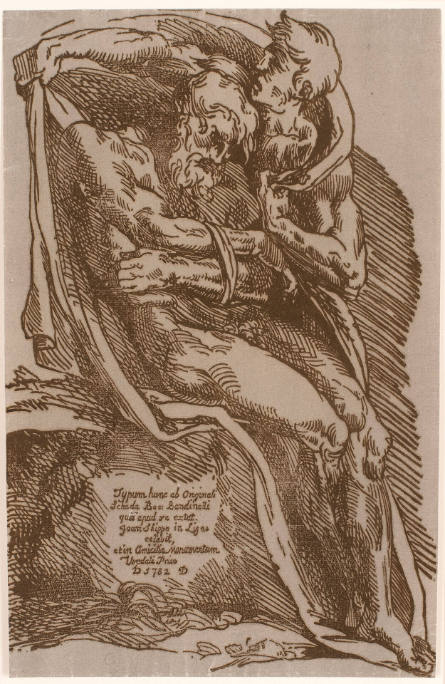A Naked Bearded Man Seated with His Arms Bound, over Whom a Youth Pulls a Covering, after Baccio Bandinelli, from Ten Prints in Chiaroscuro