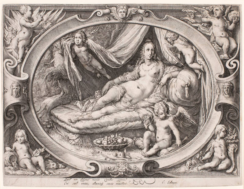 Venus with Cupid Reclining on a Bed, after Hendrick Goltzius