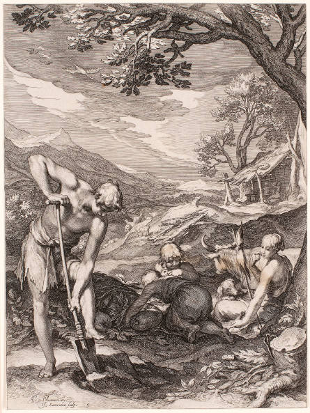 Adam and Eve Working, plate 5 from History of the First Parents of Man, after Abraham Bloemaert
