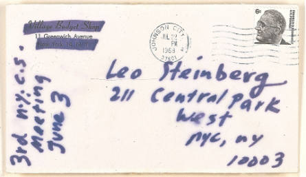 Correspondence sent to Leo Steinberg from Ray Johnson, July 11, 1968 (envelope)