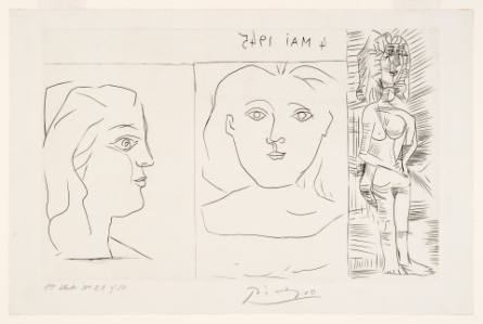 Untitled (female profile, en face, and seated figure)