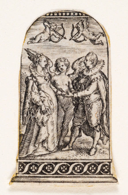 Design for a Thimble with Marriage for Worldly Love Officiated by Cupid, after an engraving by Jan Saenredam, after a design by Hendrik Goltzius