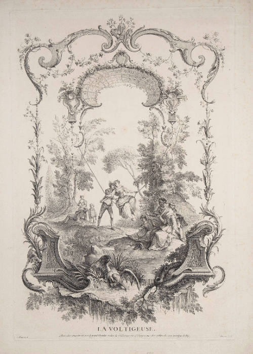 Panel of ornament with Eight Figures and a Swing [La Voltigeuse], after Jean-Antoine Watteau