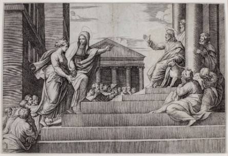Martha Leading Mary Magdalen to Christ, after a drawing by Giulio Romano